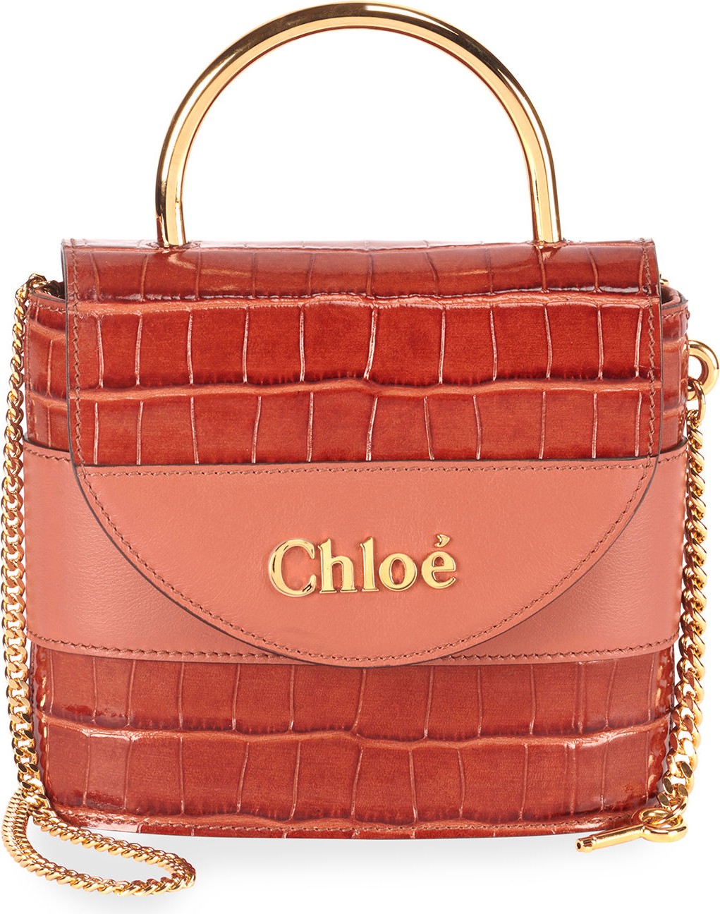 Chloe Aby Lock Croco-Embossed Shoulder Bag with Metal Top Handle