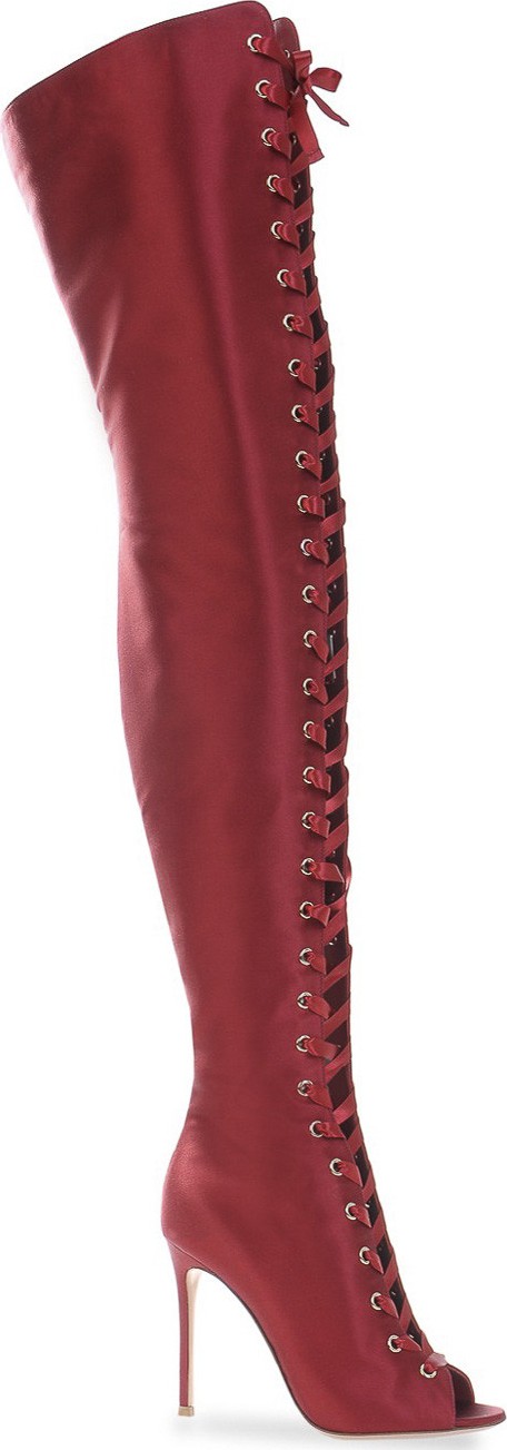 Gianvito Rossi Lace-up satin over-the-knee boots