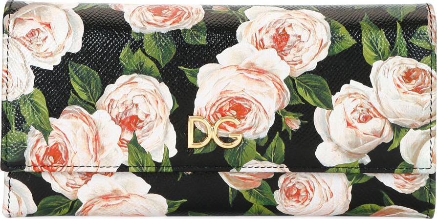 Dolce & Gabbana St. Dauphine Rose-Print Leather Continental Wallet