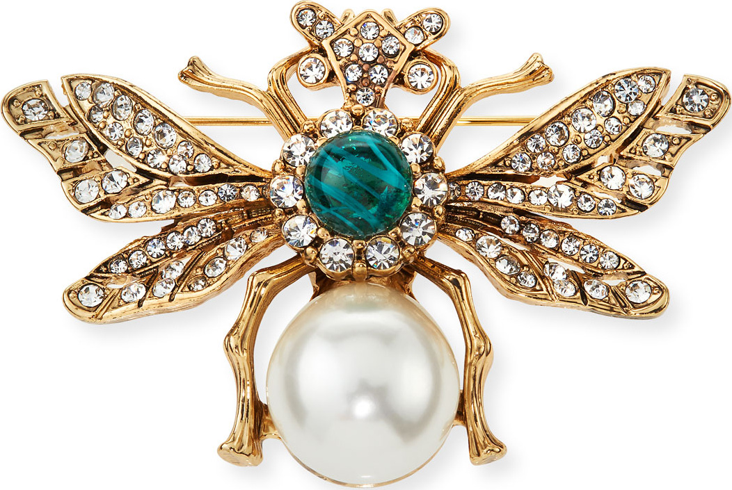 Kenneth Jay Lane Crystal Bee Pin w/ Pearly Center