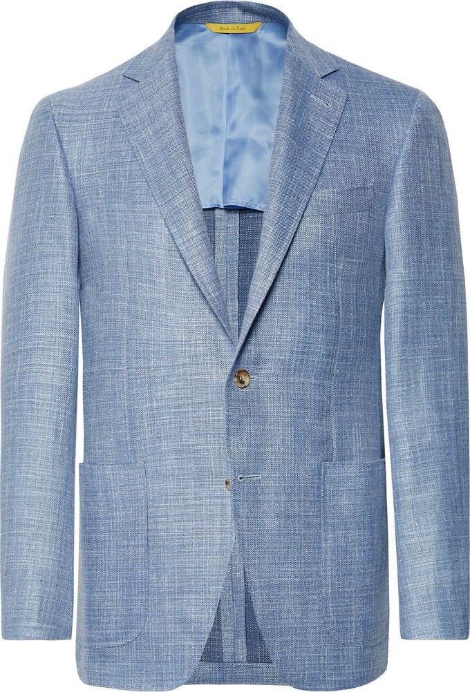 Canali Blue Kei Slim-Fit Mélange Wool, Silk, Linen-Blend Blazer