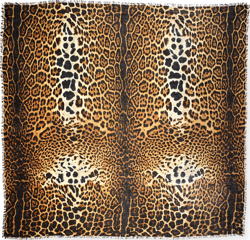 Saint Laurent Leopard Pattern Fringe Scarf