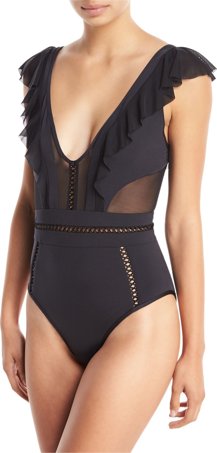 JETS by Jessika Allen Fanciful Plunge Solid One-Piece Swimsuit