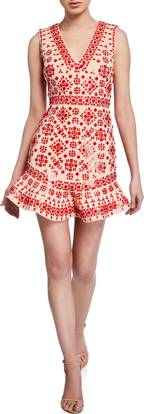 Alice + Olivia Rapunzel Embellished Sleeveless Curved-Hem Dress