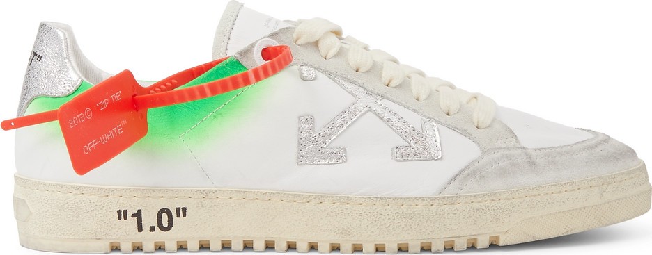 Off White 2.0 Distressed Suede-Trimmed Leather Sneakers