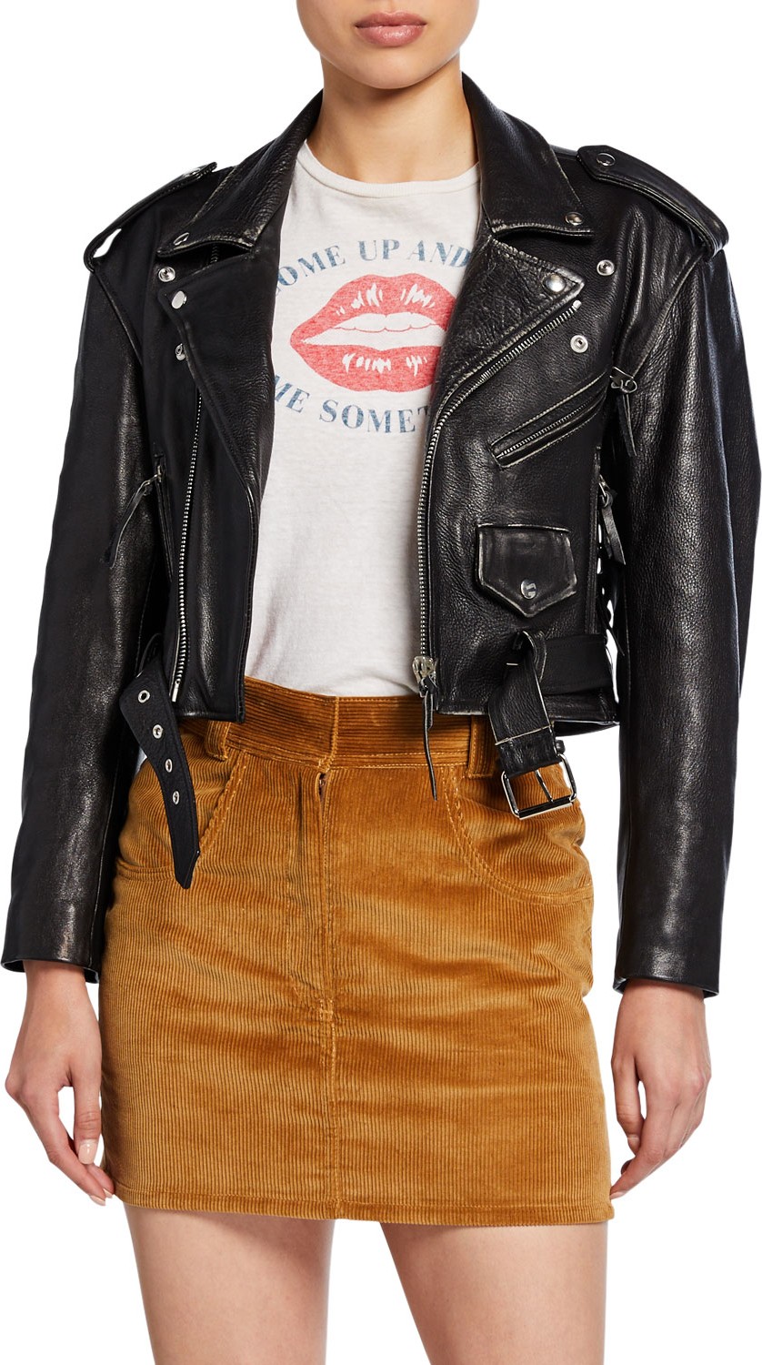 RE/DONE 80s Cropped Leather Moto Jacket