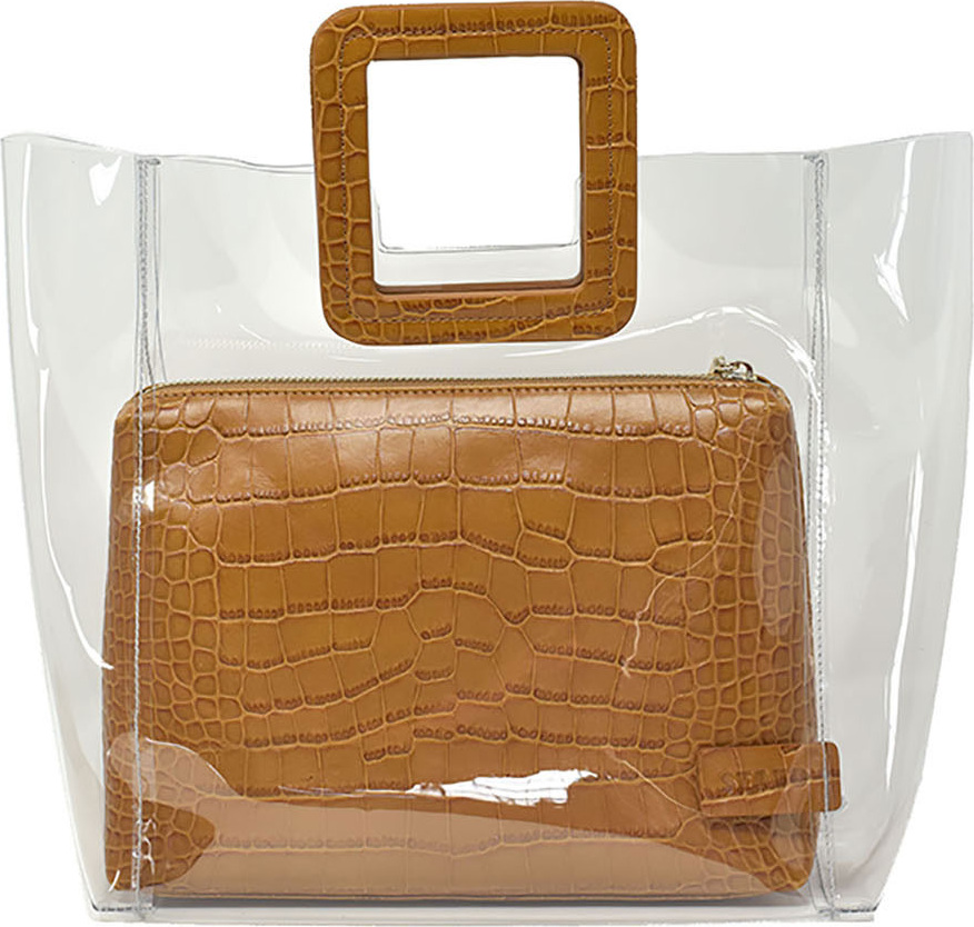 Staud Shirley Clear PVC and Crocodile-Embossed Tote Bag