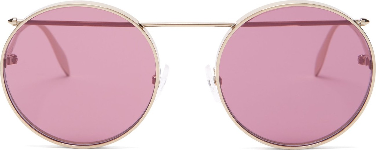 Alexander McQueen Metal piercing bar round sunglasses