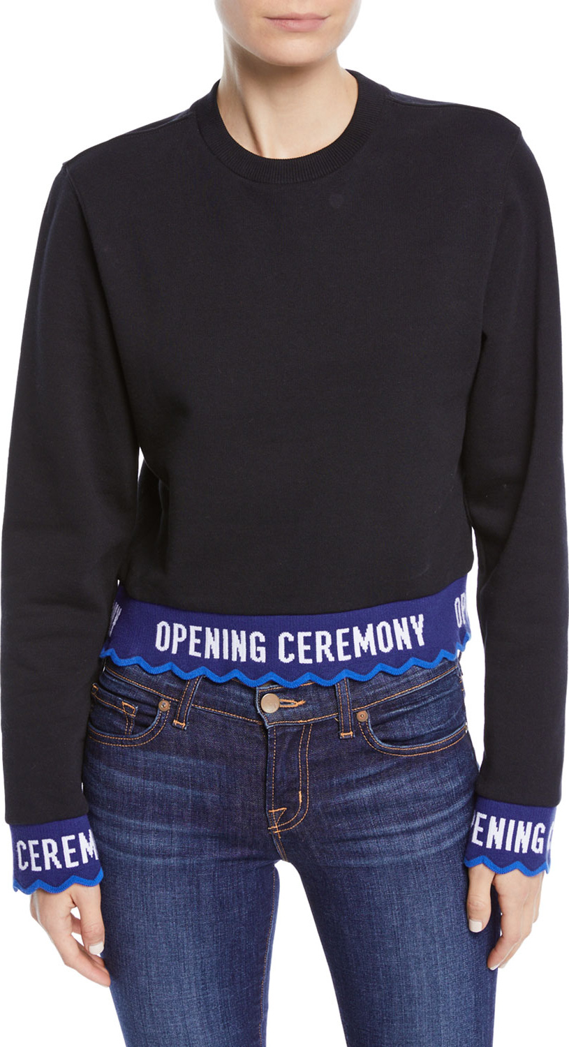 Opening Ceremony Scalloped Logo Cropped Pullover Sweatshirt