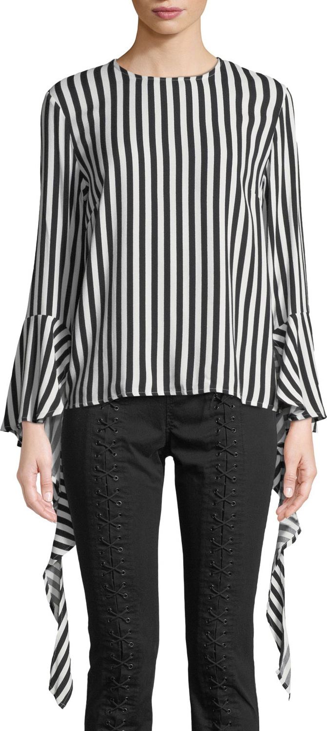 Bardot Queenie Striped Ruffle Bell-Sleeve Top