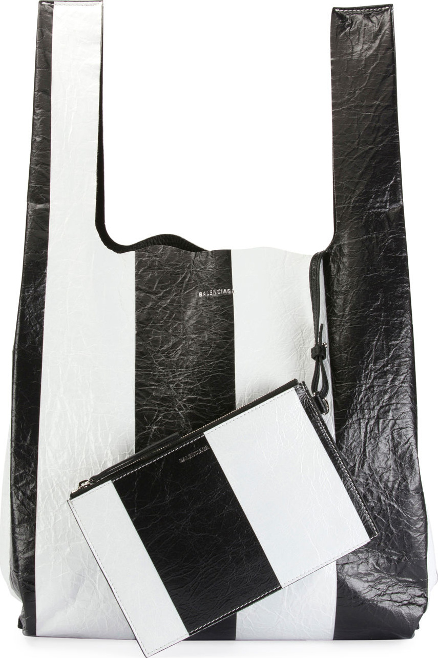 Balenciaga Supermarket Striped Shopper Hobo Bag