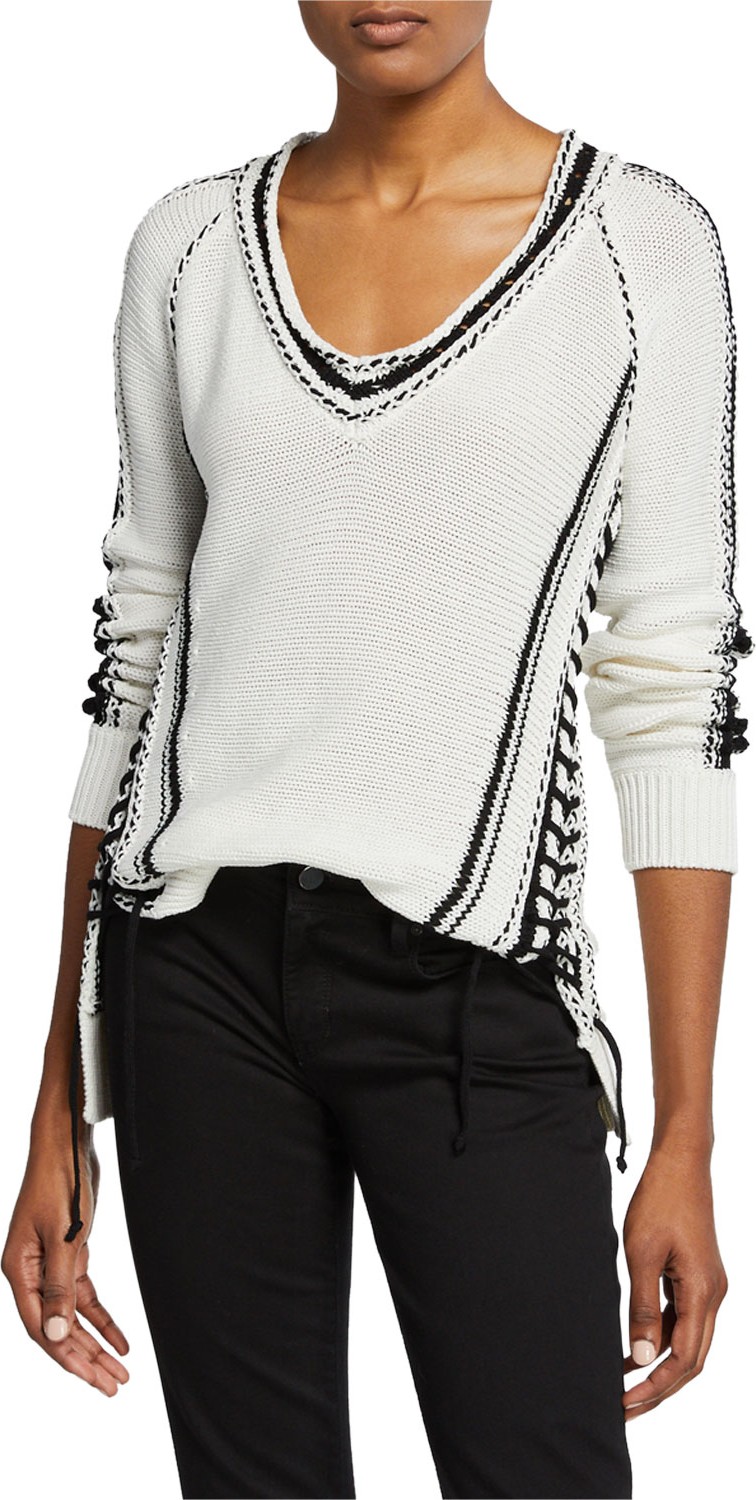 Jonathan Simkhai Chunky Cotton Striped V-Neck Sweater