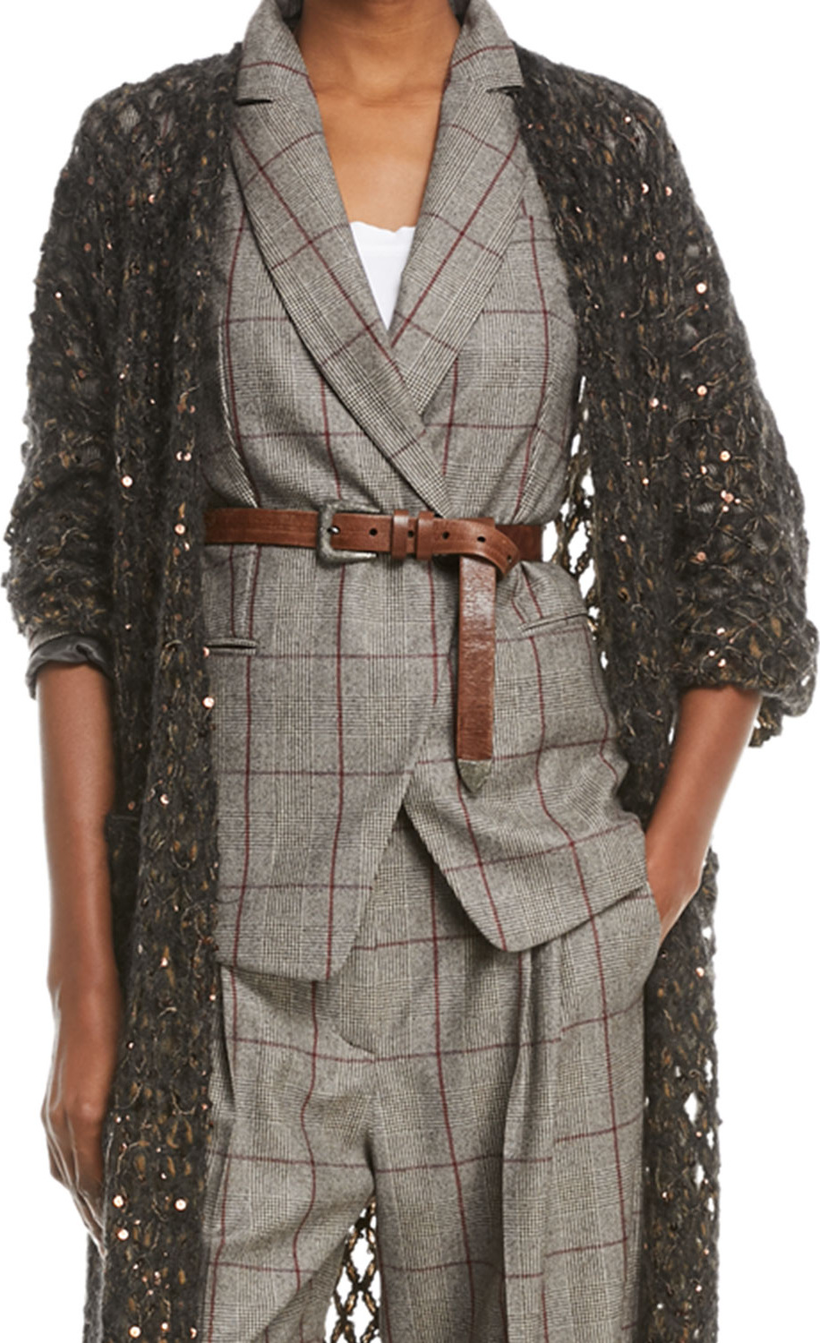 Brunello Cucinelli Western Leather Belt w/ Shiny Buckle