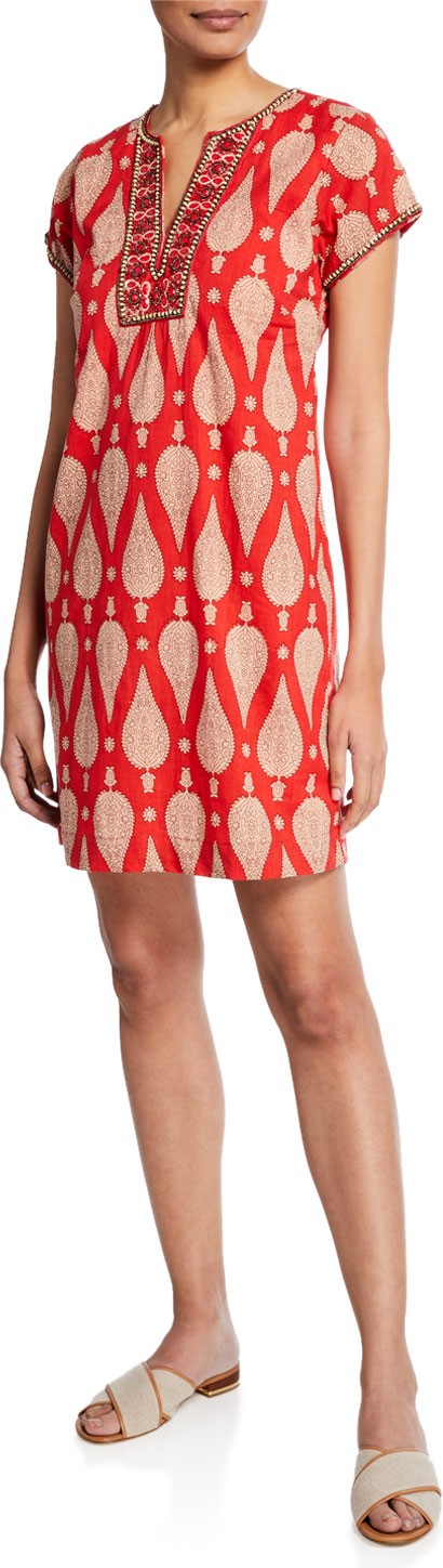 Bella Tu Jaya Cap-Sleeve Dress with Hand-Beading & Embroidery