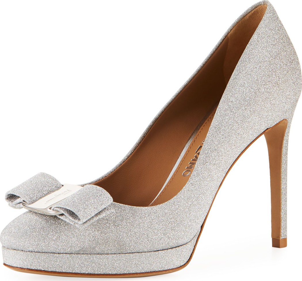 Salvatore Ferragamo Osimo Glitter Bow Platform Pumps Salvatore Ferragamo Osimo Glitter Bow Platform Pumps