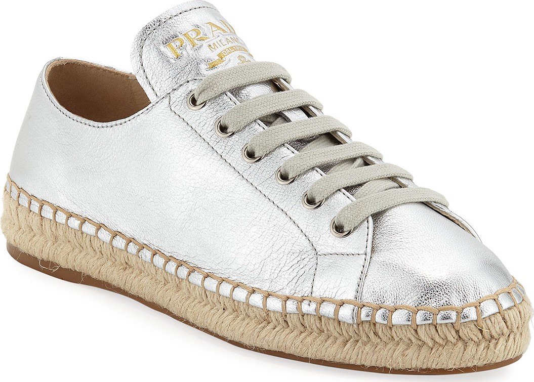 Prada Metallic Leather Espadrille Sneakers