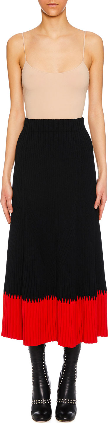 Alexander McQueen A-Line Long Ribbed Skirt w/ Contrast Top