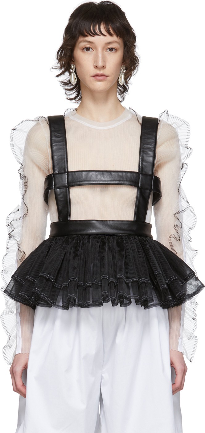 Noir Kei Ninomiya Black Faux-Leather & Tulle Corset