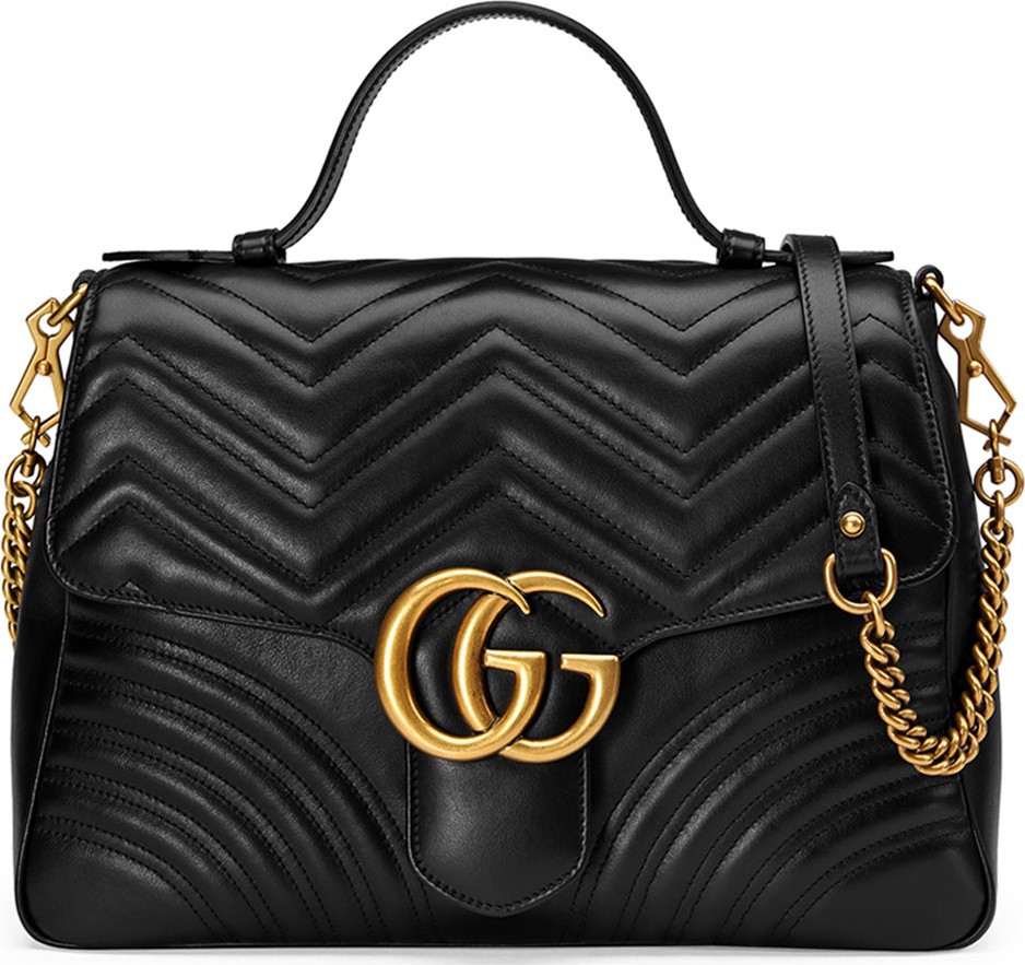 Gucci GG Marmont Medium Chevron Quilted Top-Handle Bag with Chain Strap
