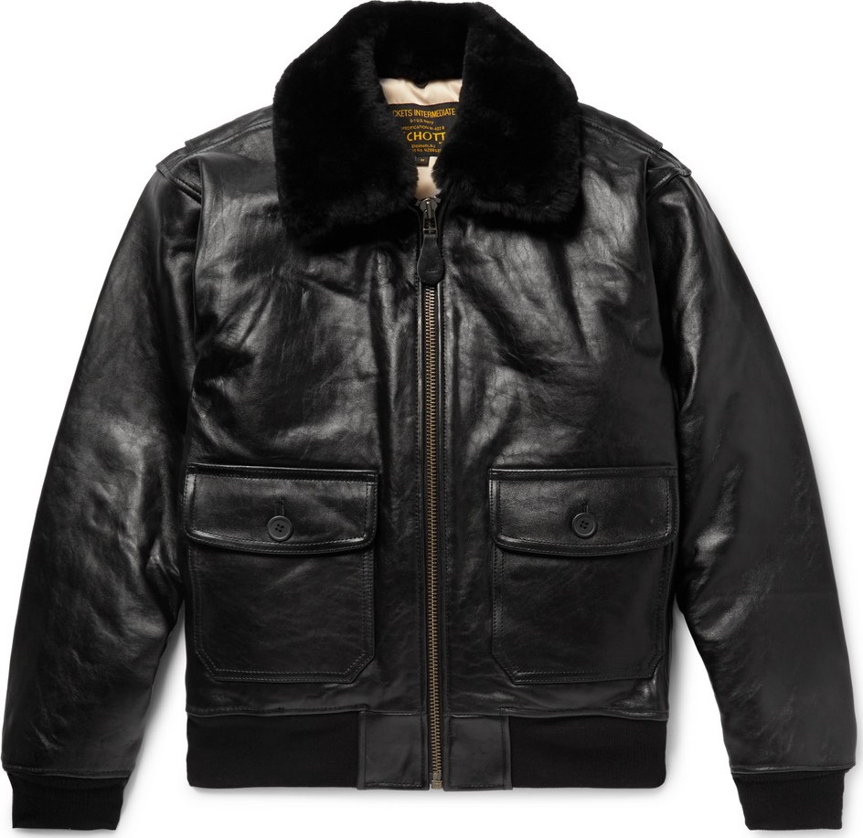 Schott NYC G-1 Shearling-Trimmed Leather Bomber Jacket