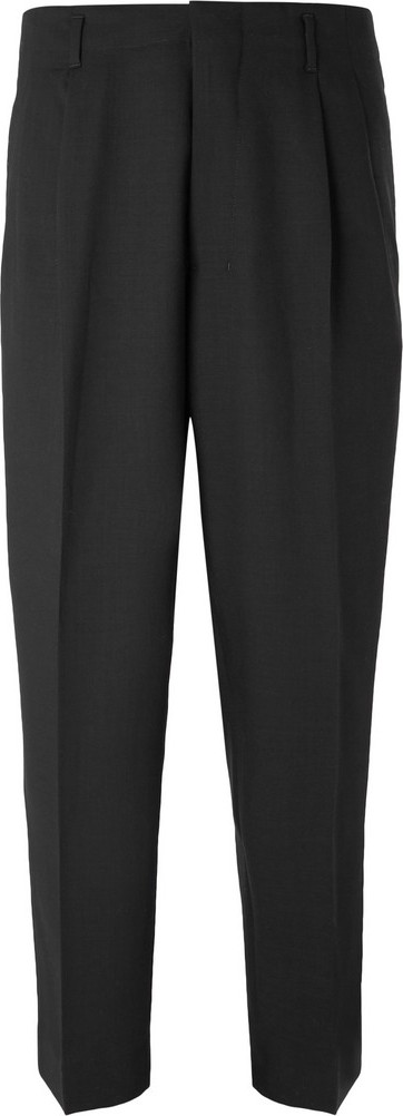 AMI Black Slim-Fit Pleated Virgin Wool-Twill Trousers