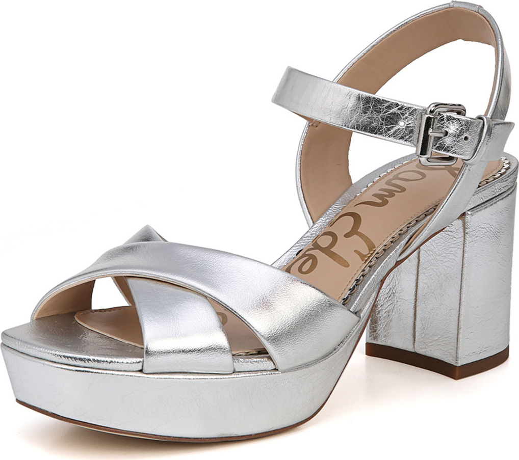 Sam Edelman Jolene Distressed Metallic Chunky-Heel Sandal