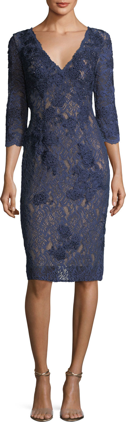 Jovani Long-Sleeve V-Neck Lace Cocktail Dress