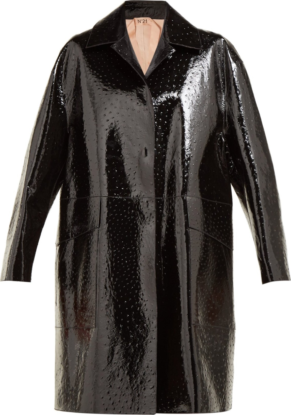 Nº21 Ostrich-effect single-breasted leather coat