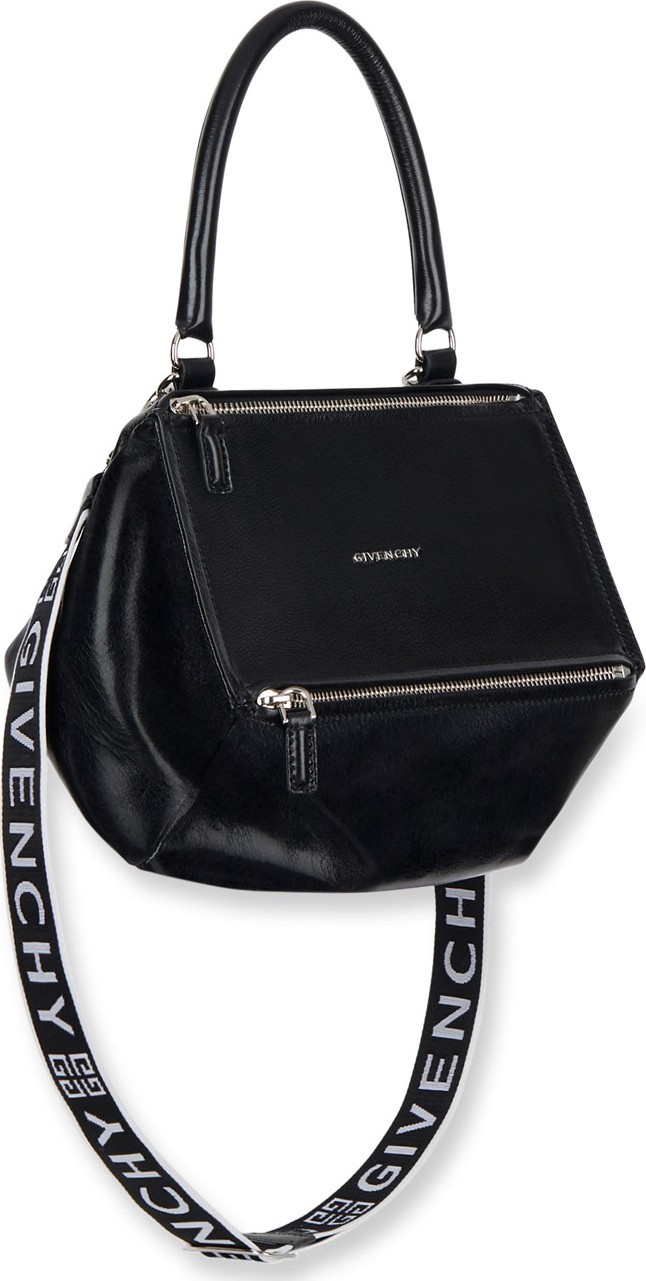 Givenchy Pandora Small Smooth Leather Crossbody Bag with Logo-Web Strap