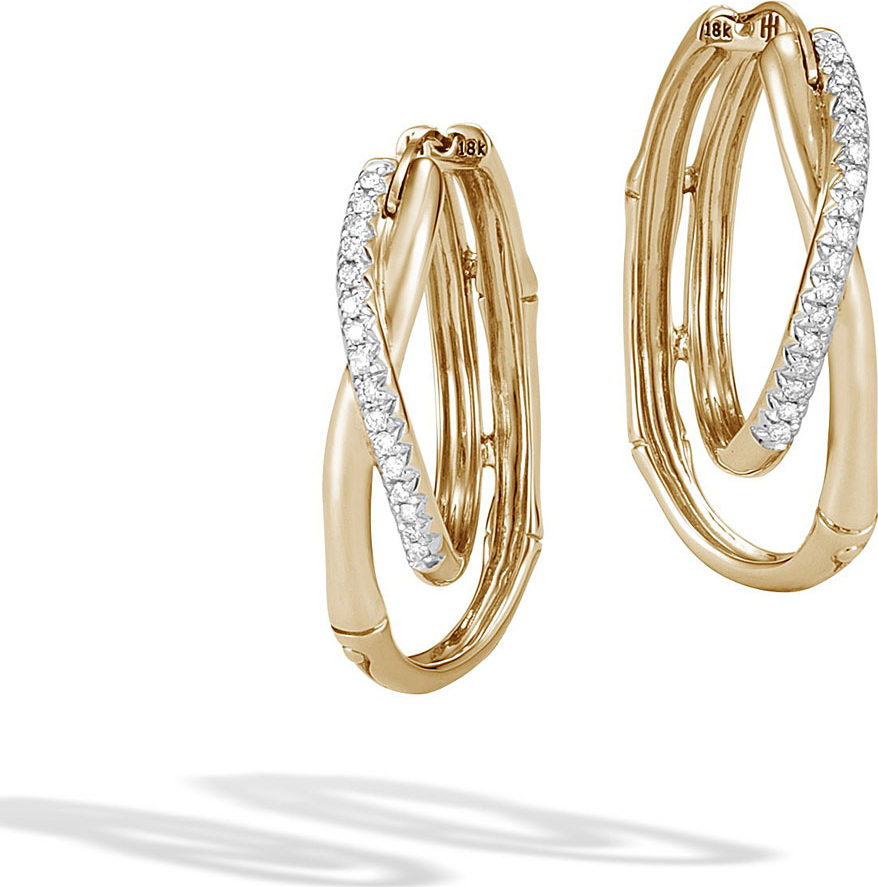 John Hardy 18k Bamboo Diamond Pavé Hoop Earrings