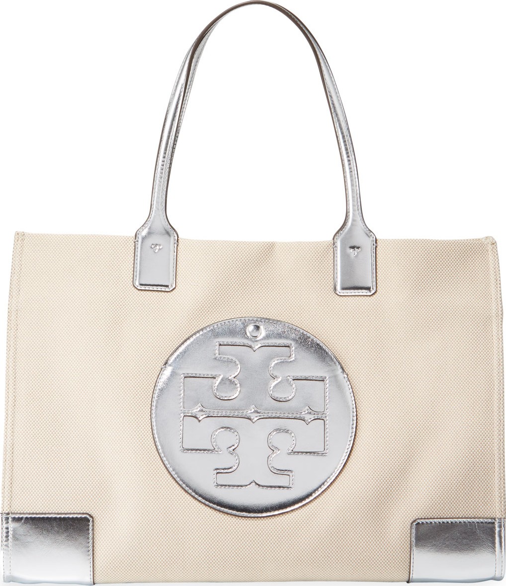 Tory Burch Ella Canvas and Metallic Tote Bag