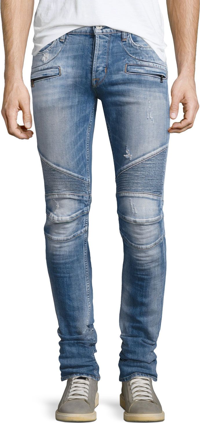 Hudson Men's Blinder Biker Distressed Skinny Jeans, Thrash Medium Blue