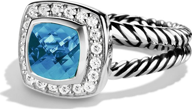 David Yurman Petite Albion Ring with Blue Topaz and Diamonds