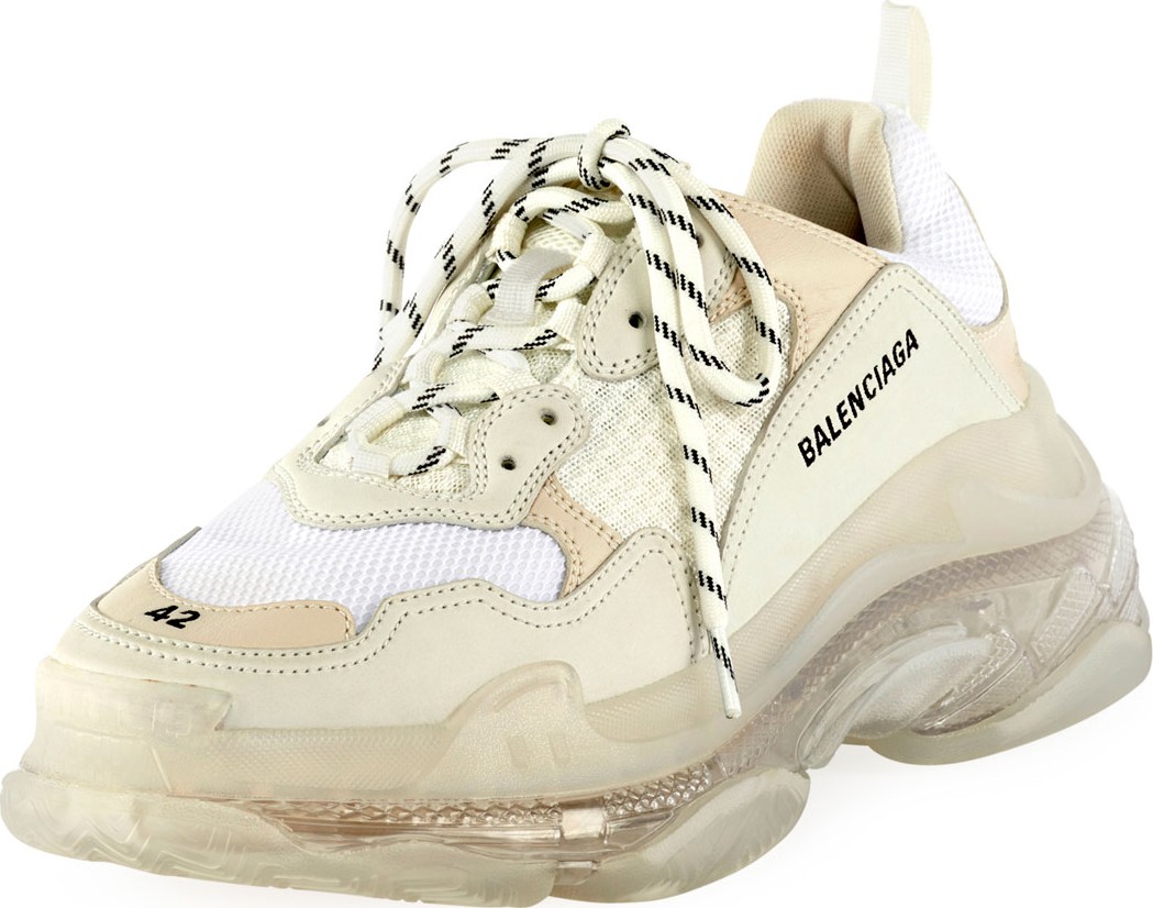 Balenciaga Men's Triple S Mesh & Leather Sneakers, White