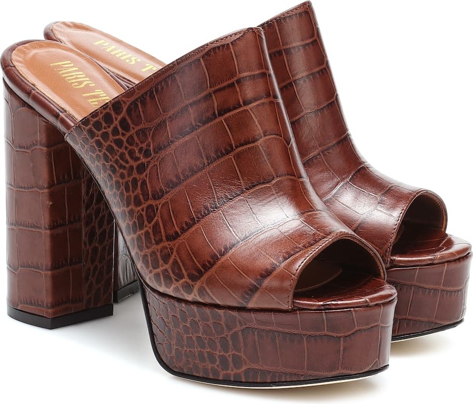 Paris Texas Croc-effect leather platform mules