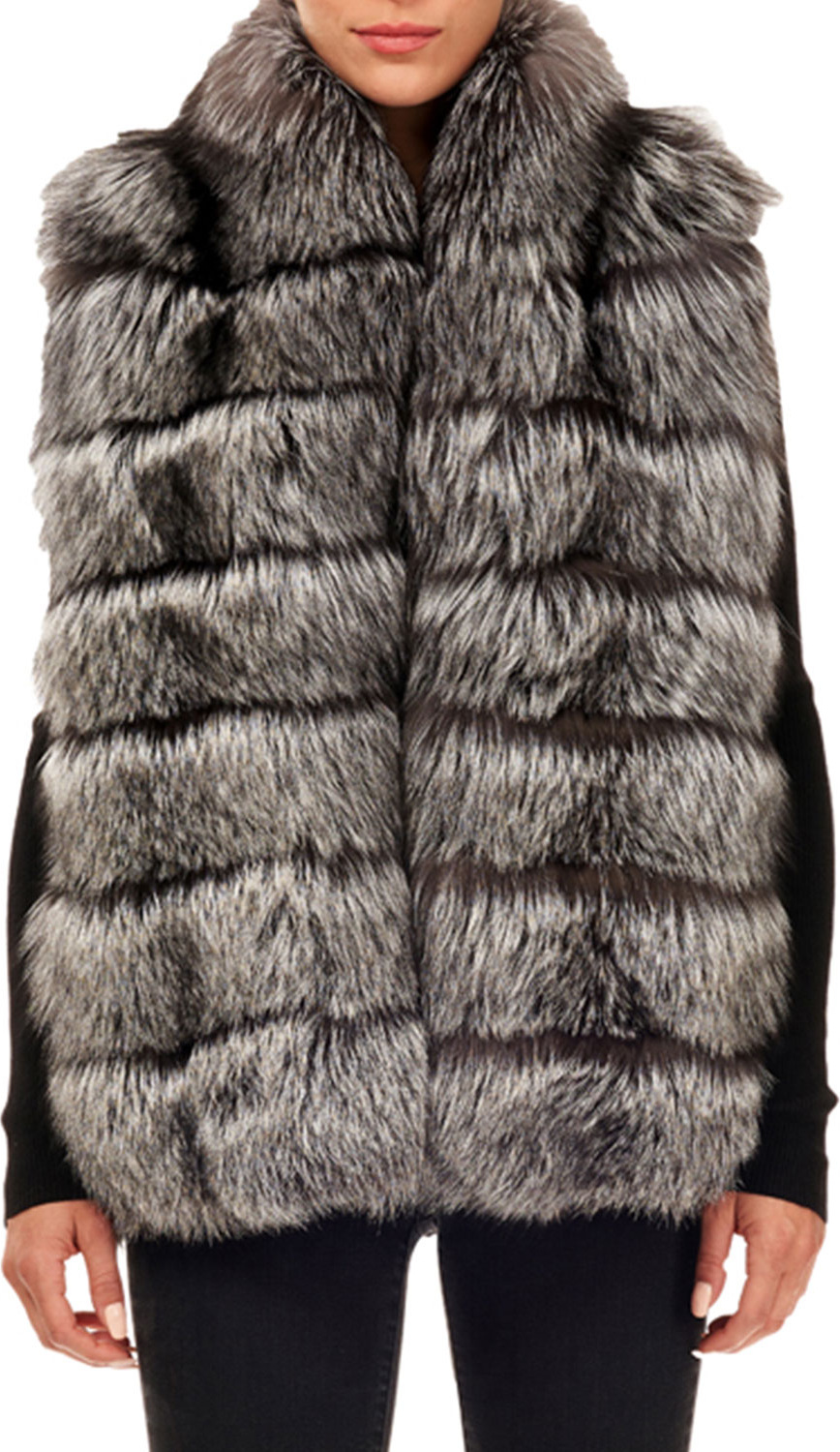 Gorski Horizontal Fox Fur Vest w/ Hood