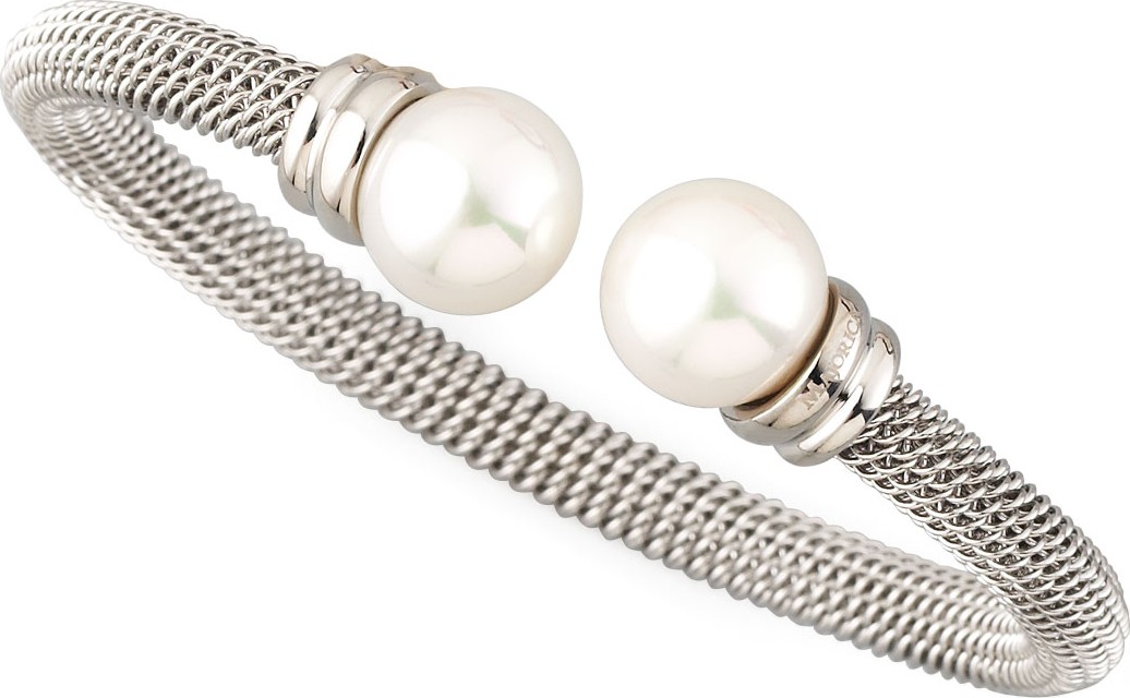 Majorica White Pearl-Cap Bangle, Silver