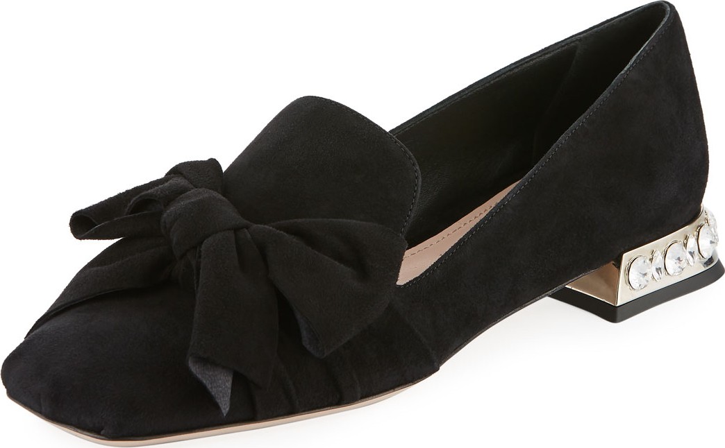 Miu Miu Suede Jeweled-Heel Loafer