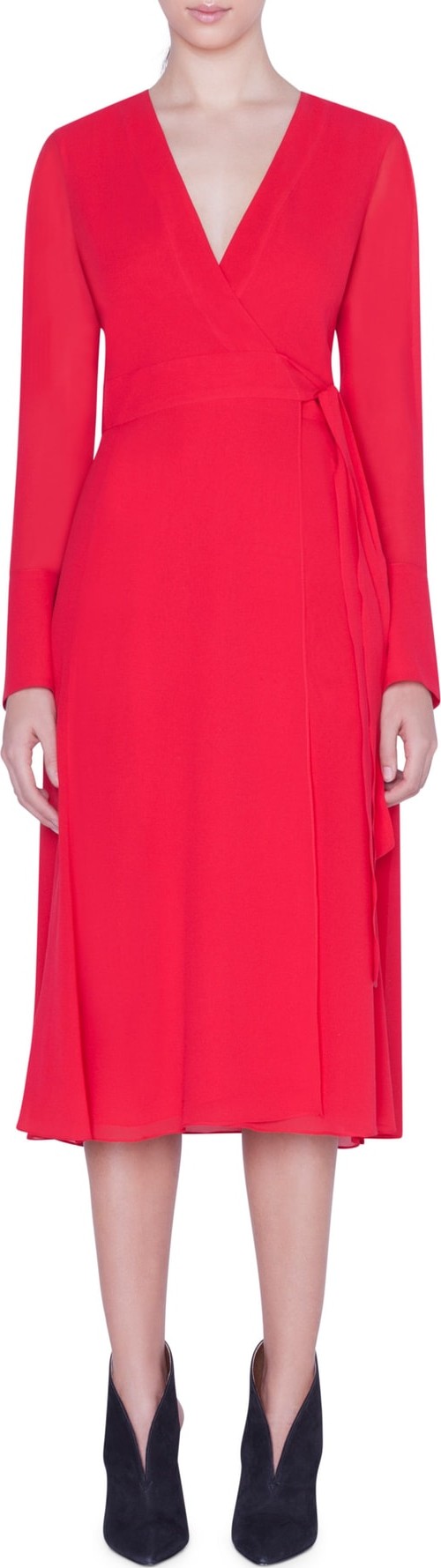 Akris Slit Sleeve Silk Georgette Wrap Dress