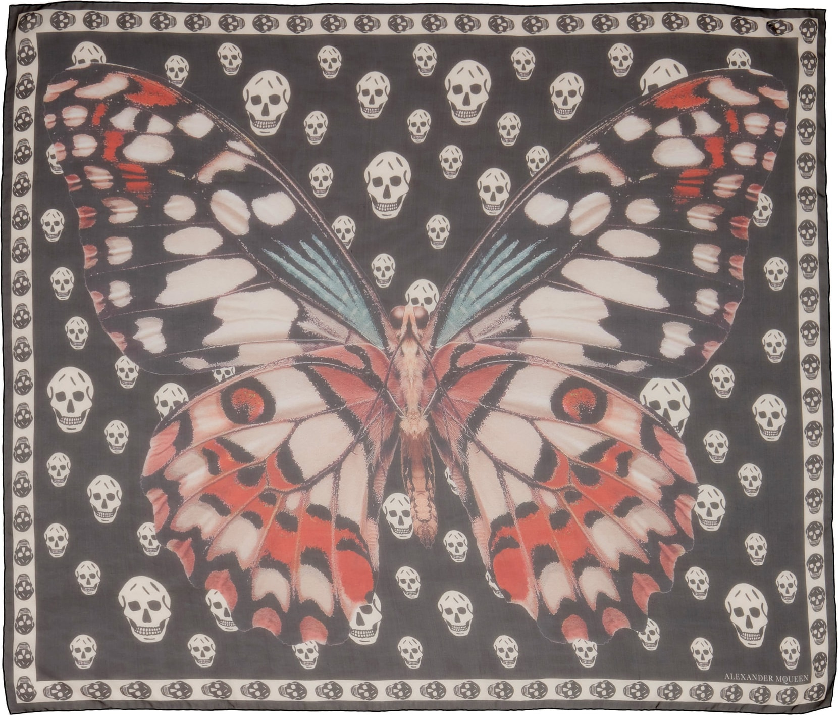 Alexander McQueen Giant Butterfly & Skull Print Silk Chiffon Scarf