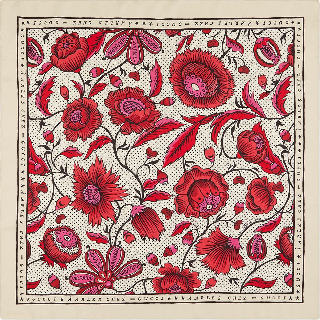 Gucci Silk Watercolor Floral Scarf