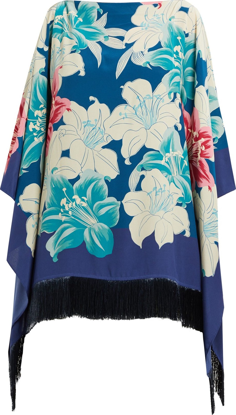 Etro Fringed floral-print silk poncho
