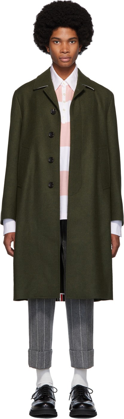 Thom Browne Green Melton Relaxed Unconstructed Coat