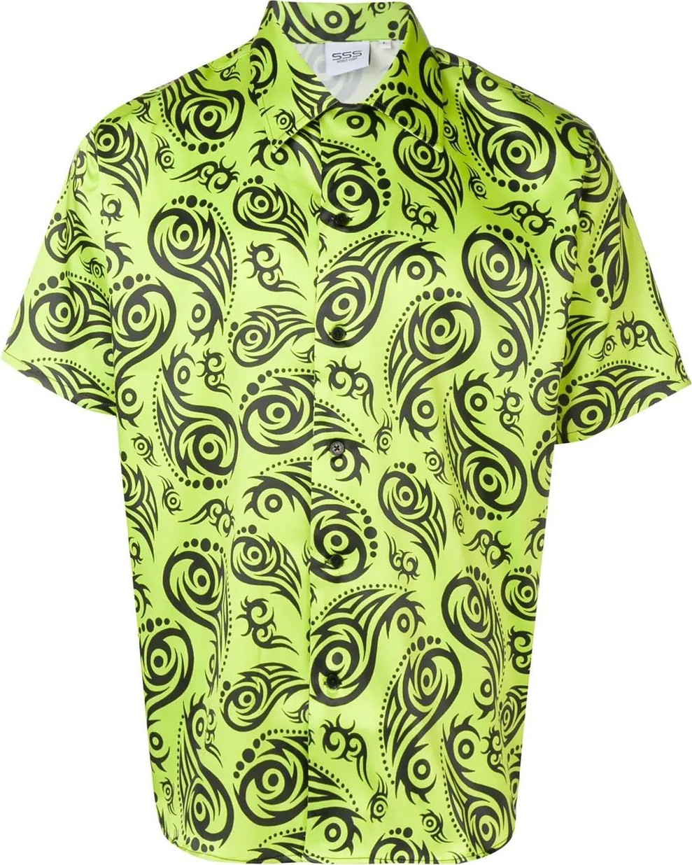 SSS World Corp Lime Tribal print short sleeve shirt