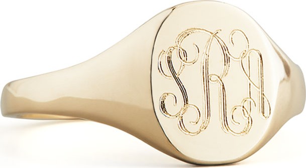 Sarah Chloe Gold Lana Monogrammed Oval Signet Ring, Petite
