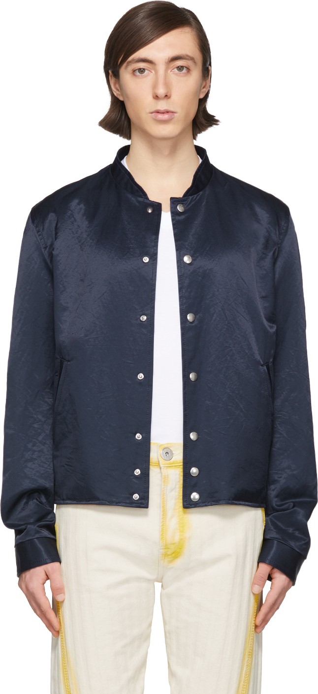 Lanvin Reversible Navy Satin Bomber Jacket