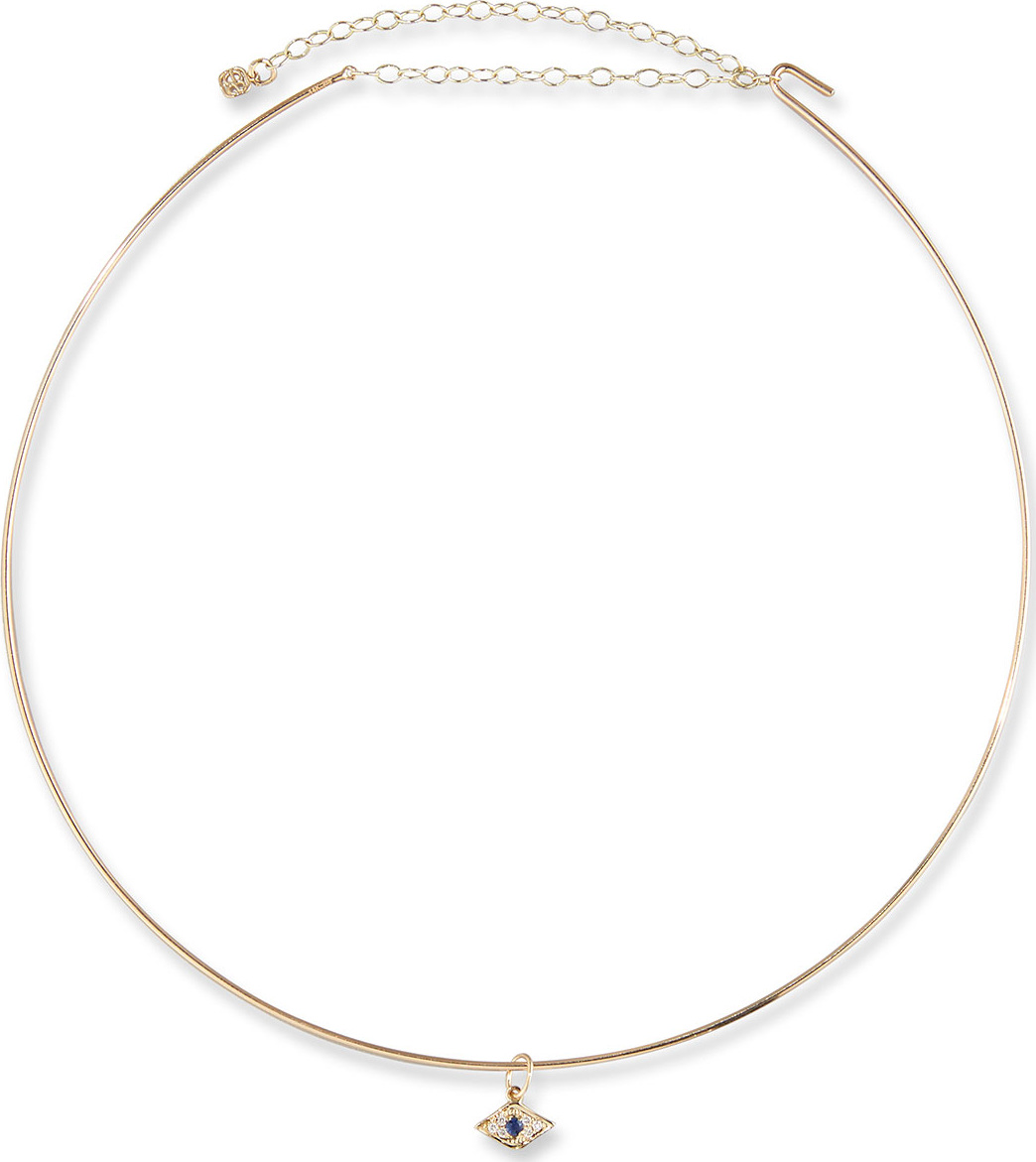 Sydney Evan Mini Evil Eye Charm Collar Necklace in 14K Gold