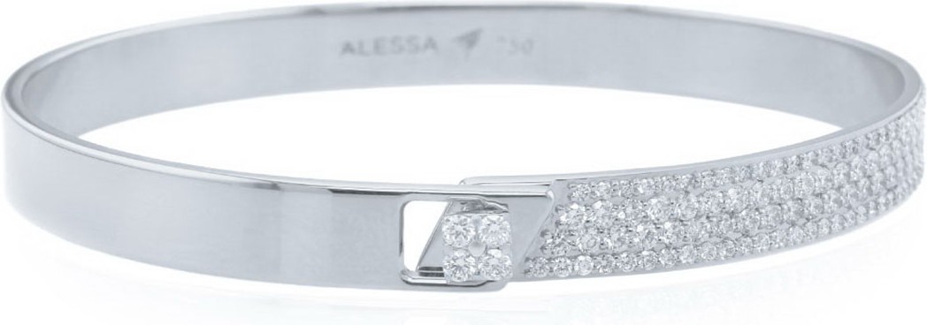 Alessa Jewelry Spectrum 18k White Gold Bangle w/ Diamonds, Size 18