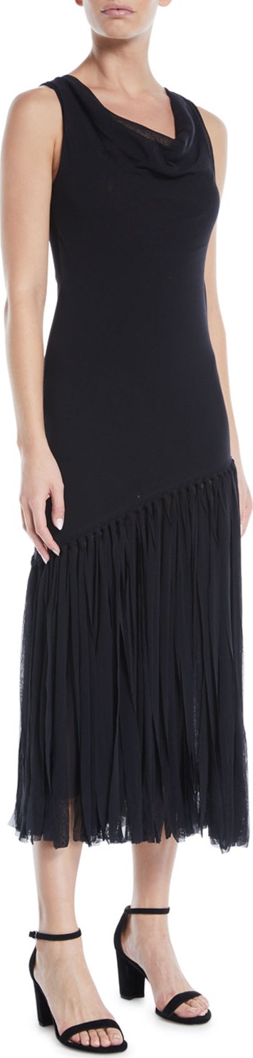 Fuzzi Fringe-Bottom Sleeveless Dress