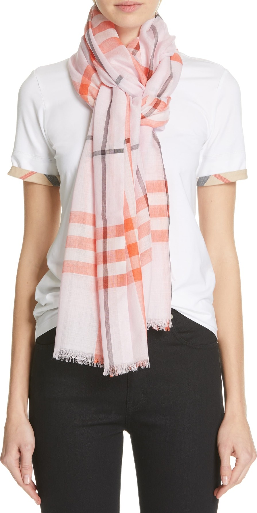 Burberry London England Giant Check Wool & Silk Gauze Scarf